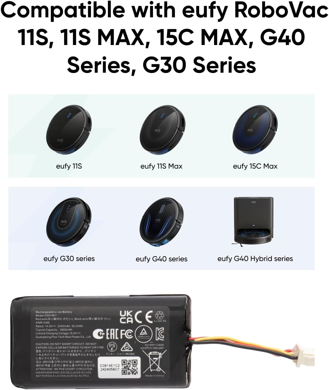 eufy RoboVac Replacement Battery Pack, Compatible with G40 series,G30 series,RoboVac 11, 11S, 11S Plus, 11S MAX, 12, 15C MAX, 15C,G10 Hybrid, G20, G35, G35+ Accessory