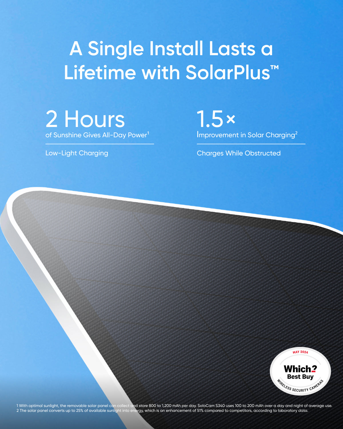 SoloCam S340 Wireless Outdoor Security Camera with Dual Lens and Solar Panel